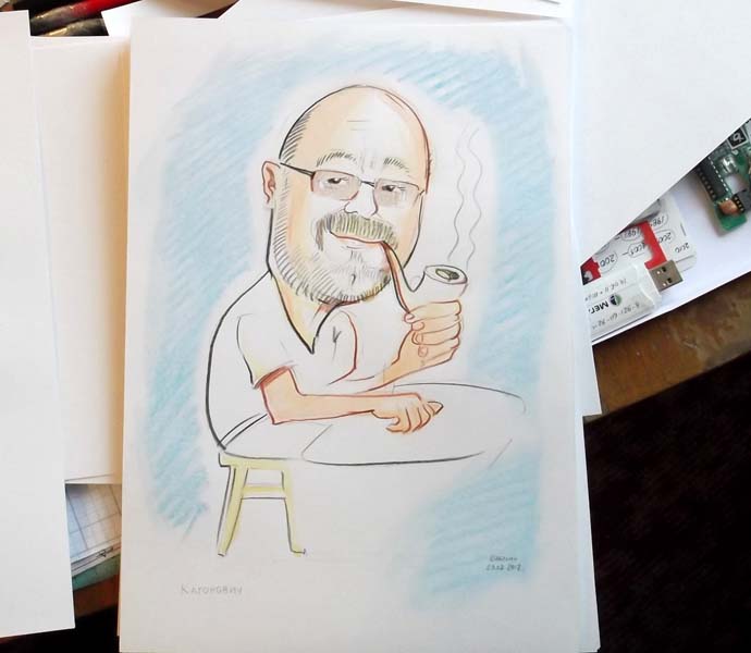 Шарж мужчины с трубкой в очках