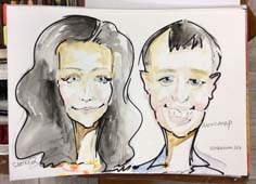 Шарж Светланы и Александра пастелью и карандашами