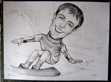 Шарж карандашом сноубордиста шаржист Михаил Шабалин, шаржист Мишель