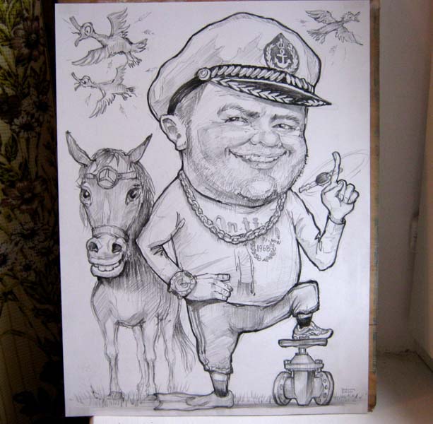 Мужик одна нога в ласте шаржист Михаил Шабалин, шаржист Мишель