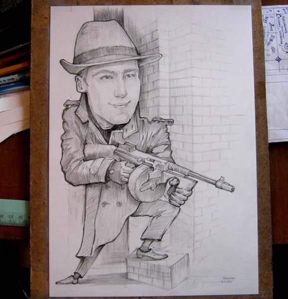 Карандашный рисунок гангстера Шаржист Михаил Шабалин, шаржист Мишель