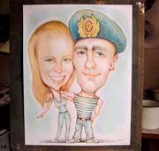 Шарж десантника с девушкой шаржист Михаил Шабалин, шаржист Мишель