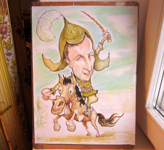 Красноармеец на бешеной лошади с шашкой Шаржист Михаил Шабалин, шаржист Мишель