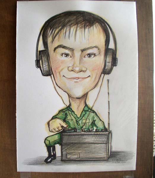 Шарж на военного связиста Шаржист Михаил Шабалин, шаржист Мишель